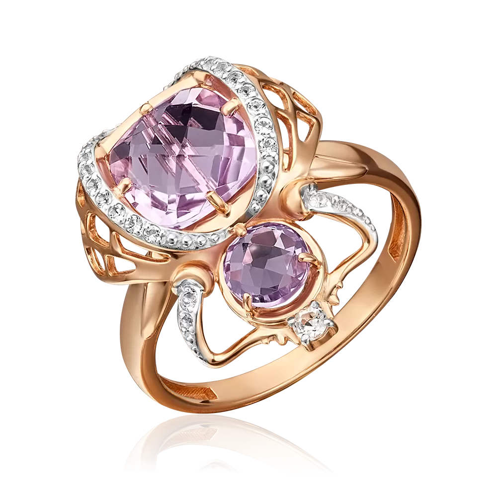 Кольцо «Скарабей» из красного золота с аметистами и натуральными топазами white 01-5409-00-225-1110-57