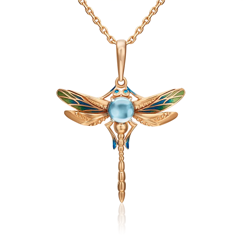 Подвеска «Стрекоза» из красного золота с топазом и эмалью 03-3211-00-201-1110-57