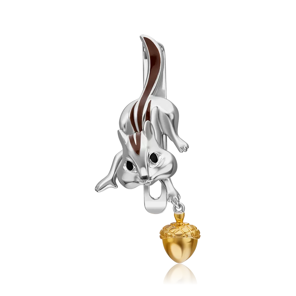 Аксессуар на лацкан «Бурундук» из серебра с эмалью 12-0012-00-000-0200