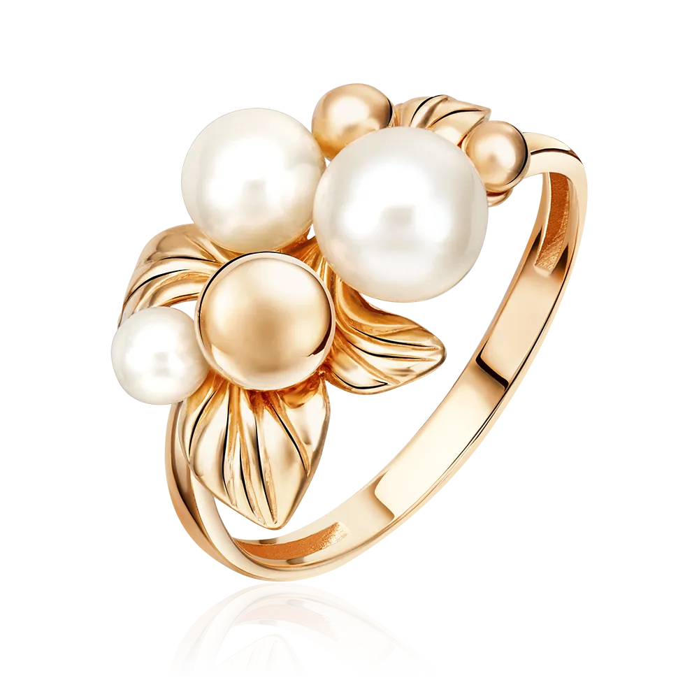 Кольцо «Веточка с ягодами» из красного золота с жемчугом культивированным 01-5428-00-301-1110-31