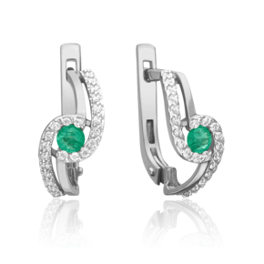 Серьги с английским замком из белого золота с изумрудом и бриллиантами 02-0884-00-106-1120-30