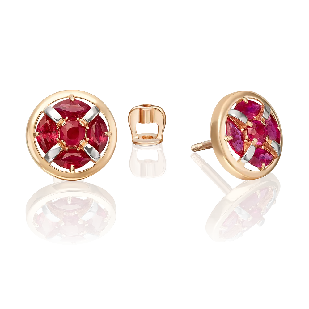 Серьги-пусеты из красного золота с рубинами 02-5510-00-104-1110