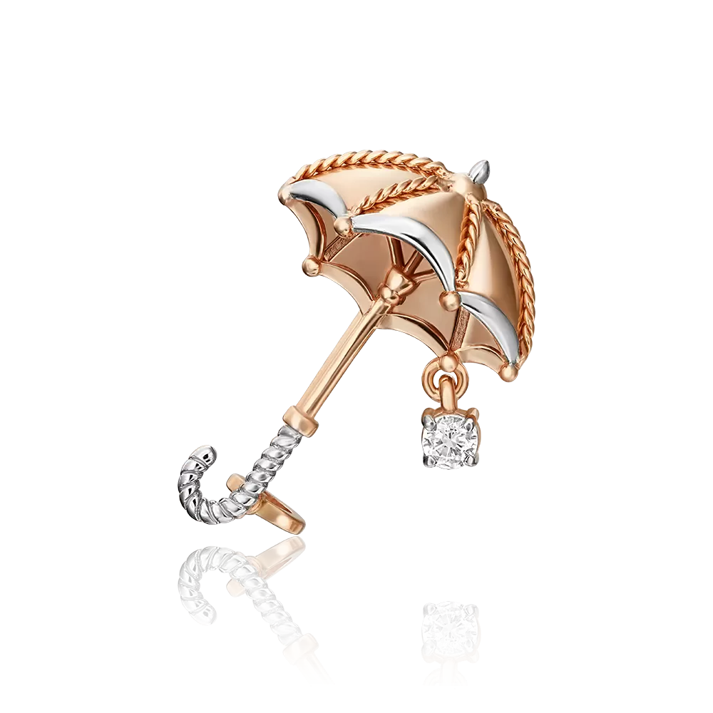 Брошь «Зонт» из красного золота с фианитом 04-0223-00-401-1110-48