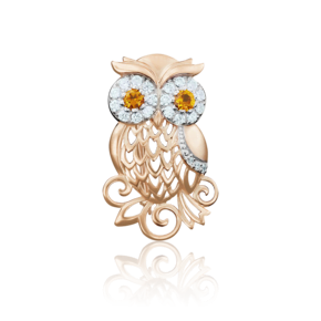 Брошь-подвеска «Сова» из красного золота с фианитами 04-0125-00-404-1110-23