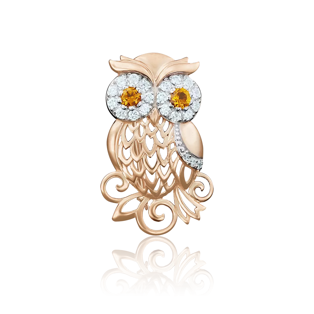 Брошь-подвеска «Сова» из красного золота с фианитами 04-0125-00-404-1110-23