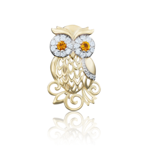 Брошь-подвеска «Сова» из лимонного золота с фианитами 04-0125-00-404-1130-23
