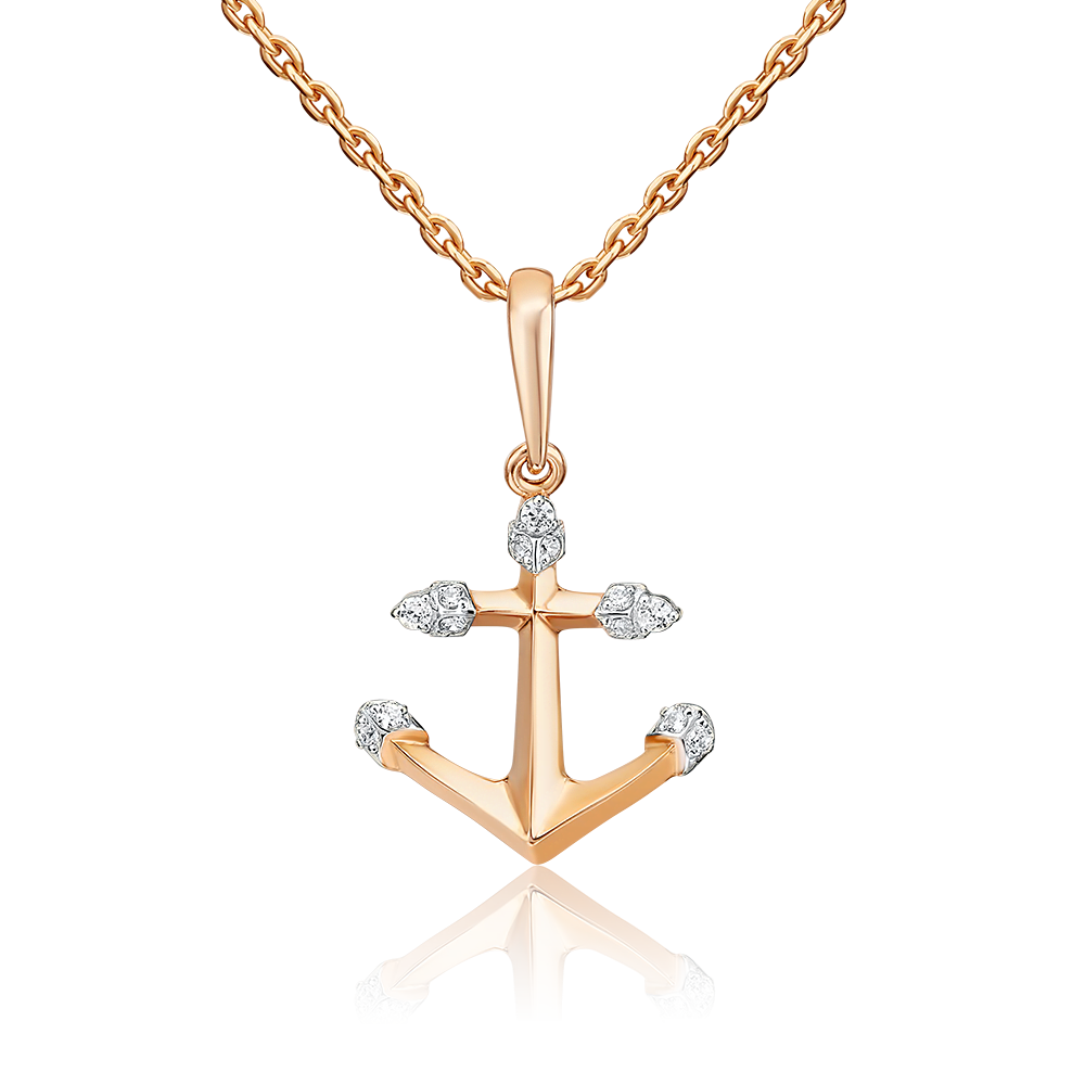 Подвеска «Якорь» из красного золота с фианитами 03-2441-00-401-1110-03