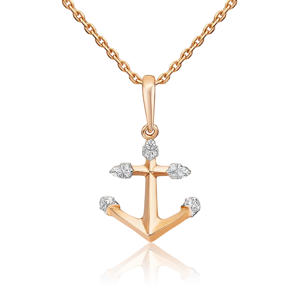 Подвеска «Якорь» из красного золота с фианитами 03-2441-00-401-1110-03