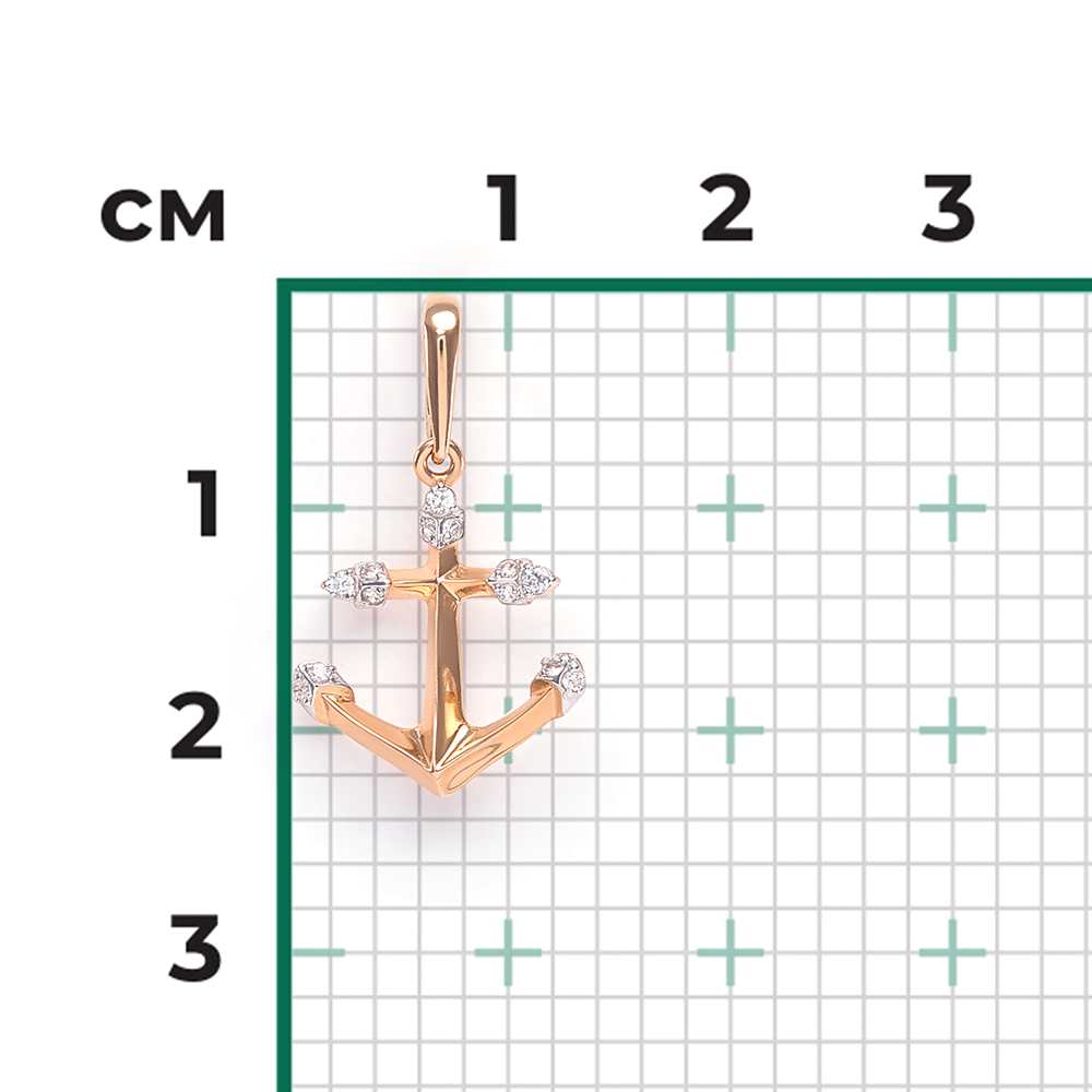 Подвеска «Якорь» из красного золота с фианитами 03-2441-00-401-1110-03