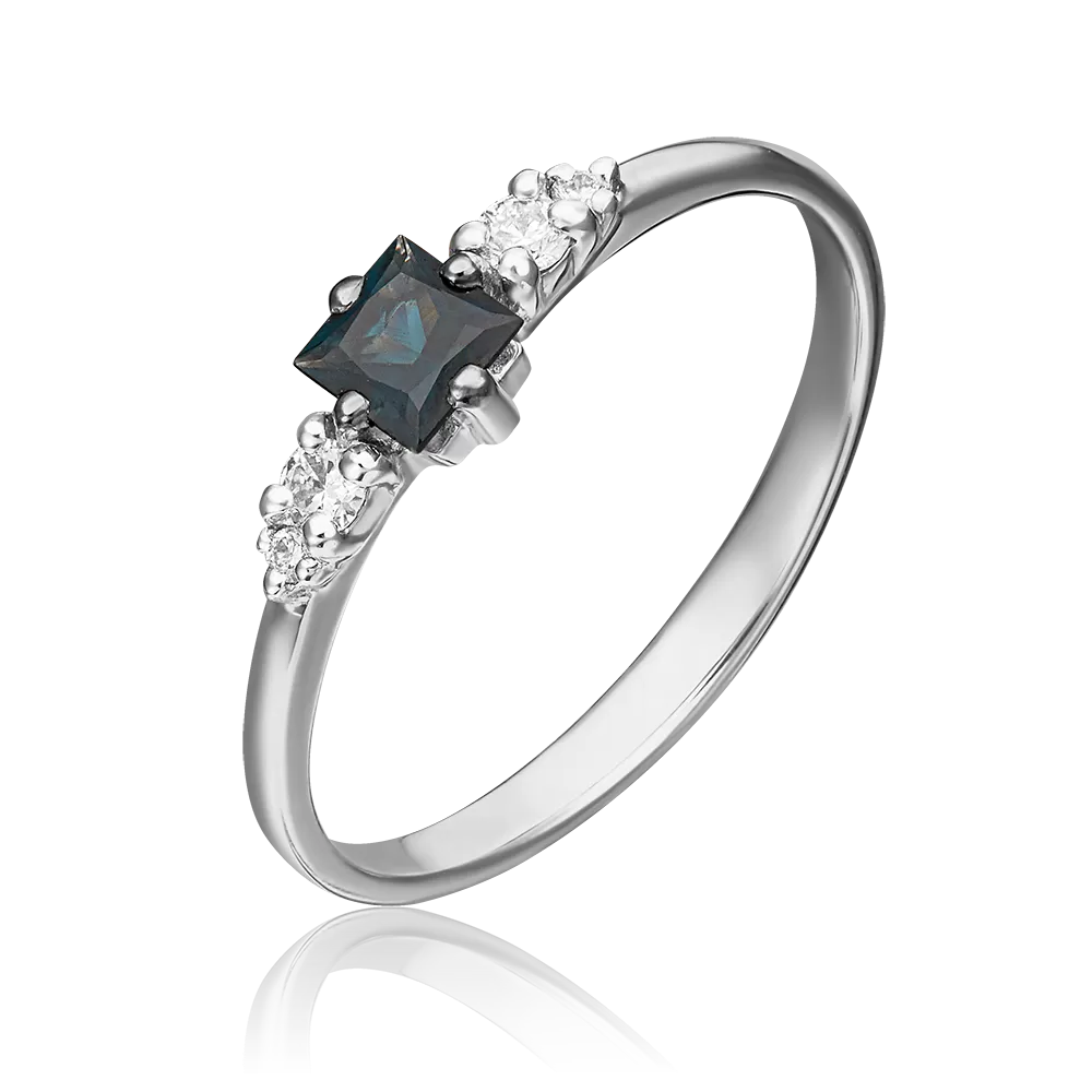 Кольцо из белого золота с сапфиром и бриллиантами 01-1507-00-105-1120-30