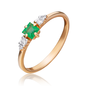 Кольцо из красного золота с изумрудом и бриллиантами 01-1507-00-106-1110-30