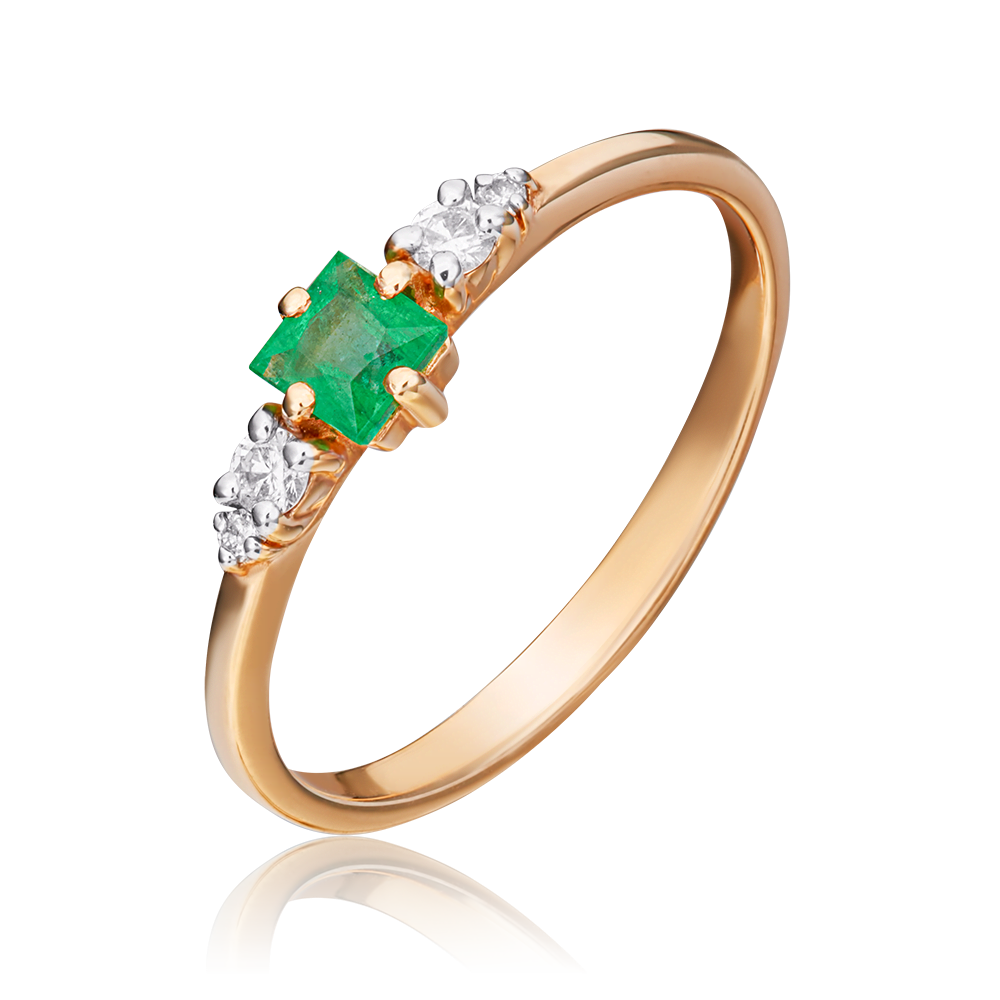 Кольцо из красного золота с изумрудом и бриллиантами 01-1507-00-106-1110-30