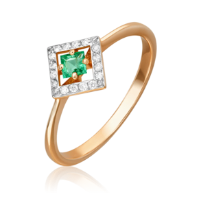 Кольцо из красного золота с изумрудом и бриллиантами 01-1508-00-106-1110-30