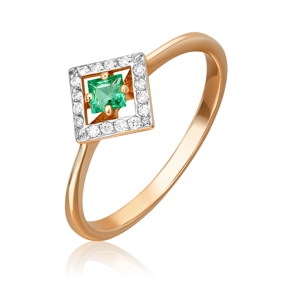 Кольцо из красного золота с изумрудом и бриллиантами 01-1508-00-106-1110-30