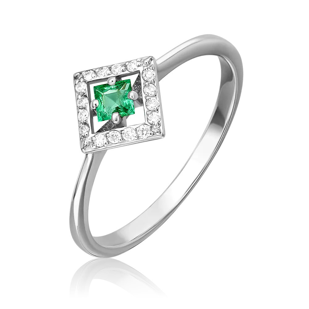 Кольцо из белого золота с изумрудом и бриллиантами 01-1508-00-106-1120-30
