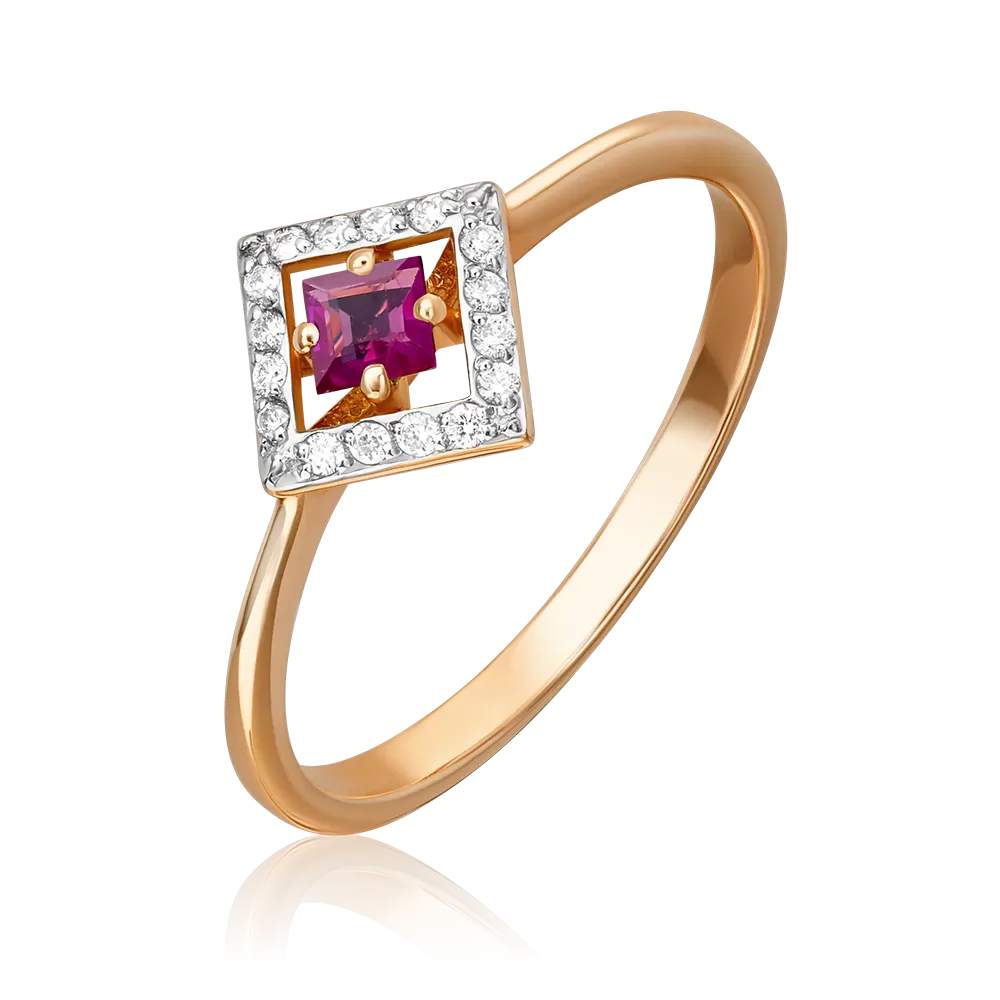 Кольцо из красного золота с рубином и бриллиантами 01-1508-00-107-1110-30