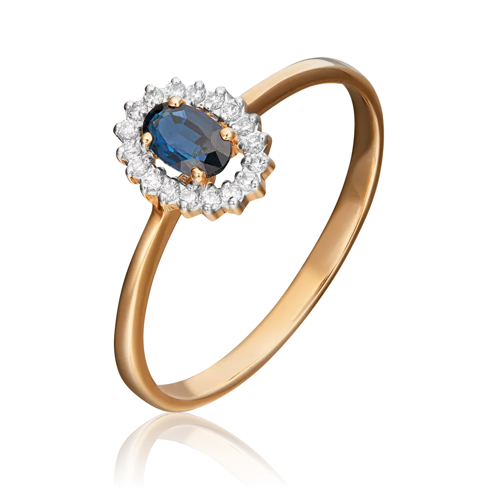 Кольцо из красного золота с сапфиром и бриллиантами 01-1509-00-105-1110-30