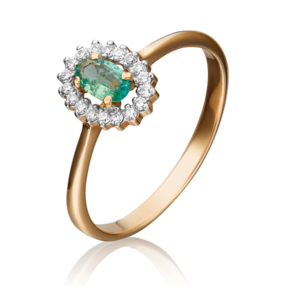 Кольцо из красного золота с изумрудом и бриллиантами 01-1509-00-106-1110-30