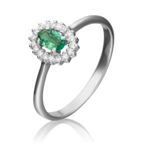 Кольцо из белого золота с изумрудом и бриллиантами