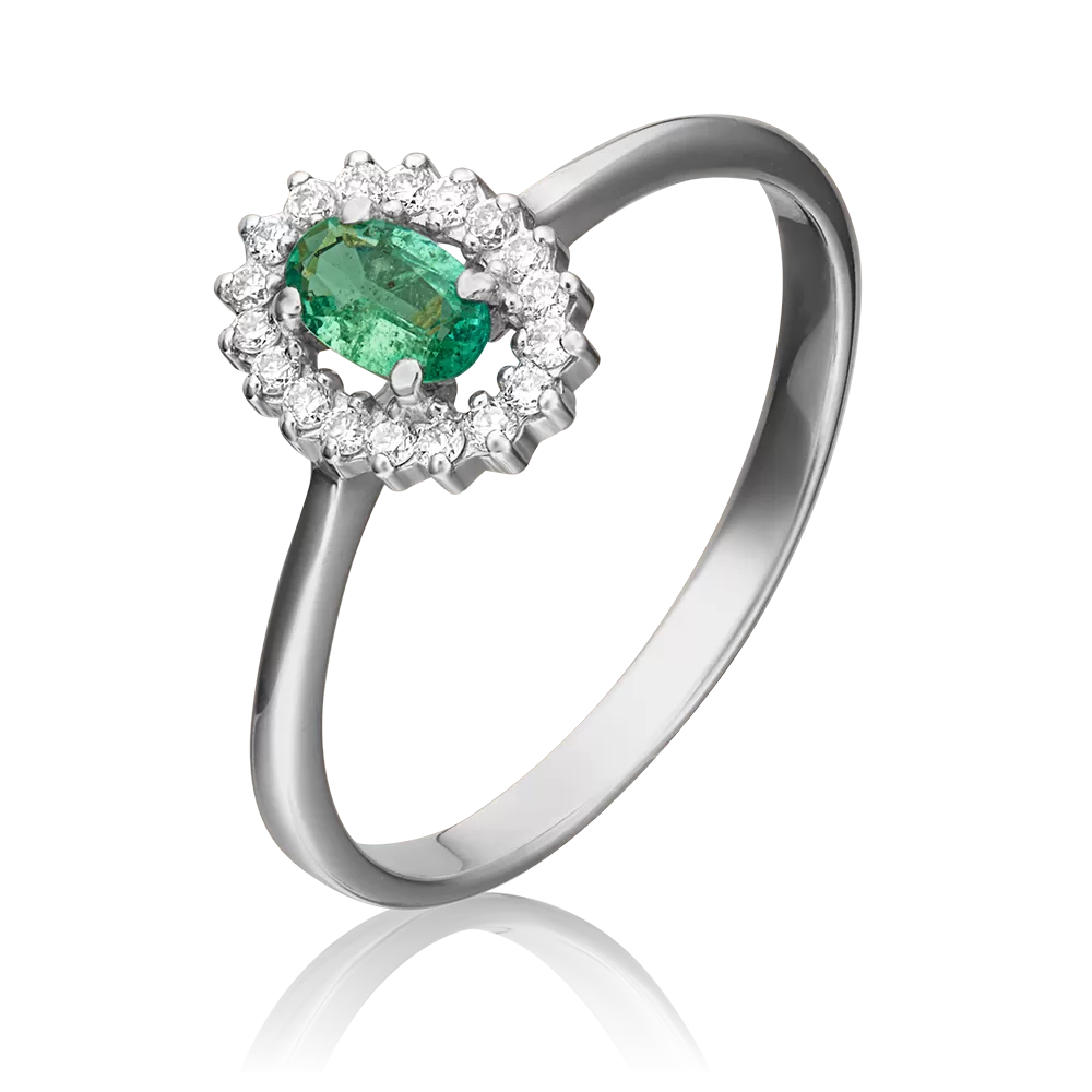 Кольцо из белого золота с изумрудом и бриллиантами 01-1509-00-106-1120-30