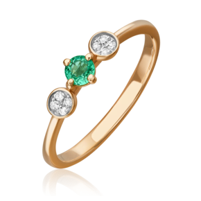 Кольцо из красного золота с изумрудом и бриллиантами 01-1511-00-106-1110-30