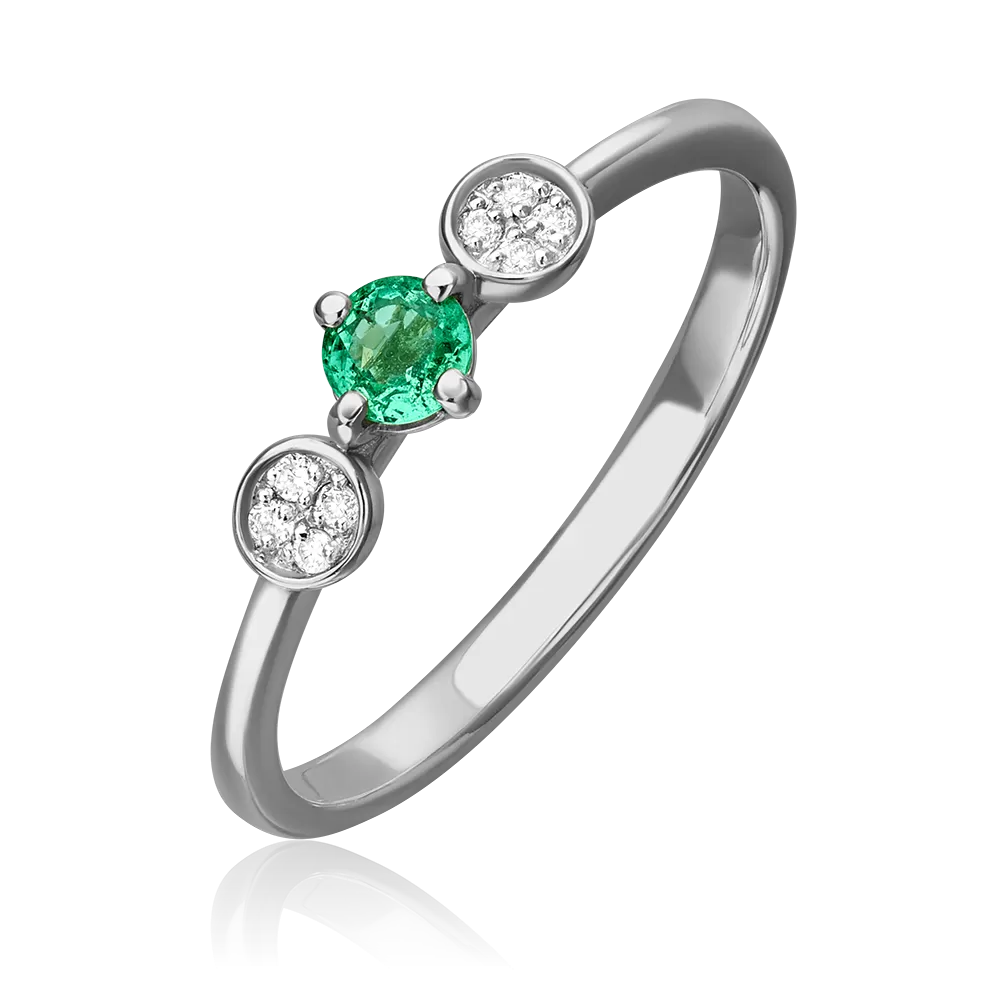 Кольцо из белого золота с изумрудом и бриллиантами 01-1511-00-106-1120-30