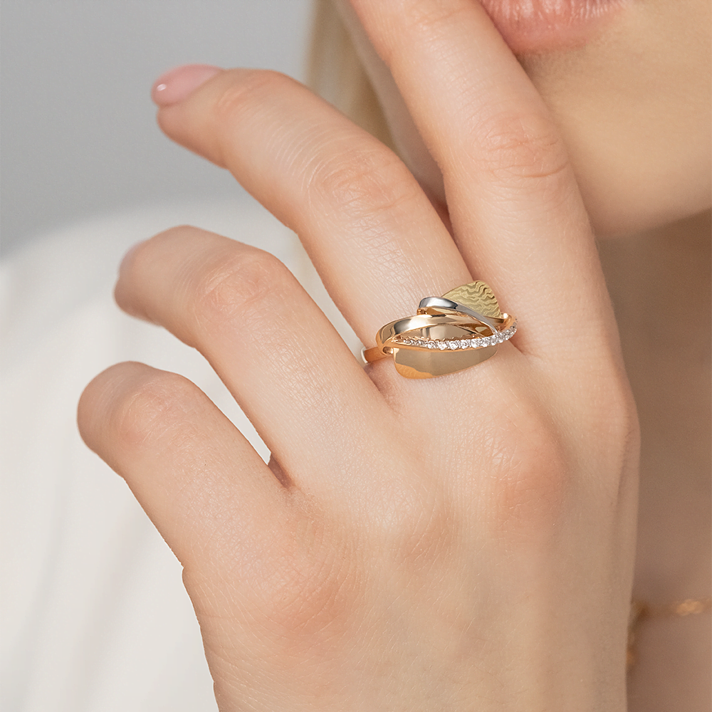 Кольцо из комбинированного золота с фианитами 01-5117-00-401-1113-48