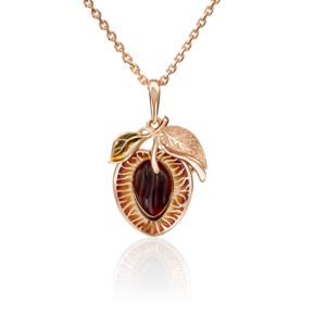 Подвеска «Слива» из красного золота с янтарём и эмалью 03-2832-00-271-1110-46