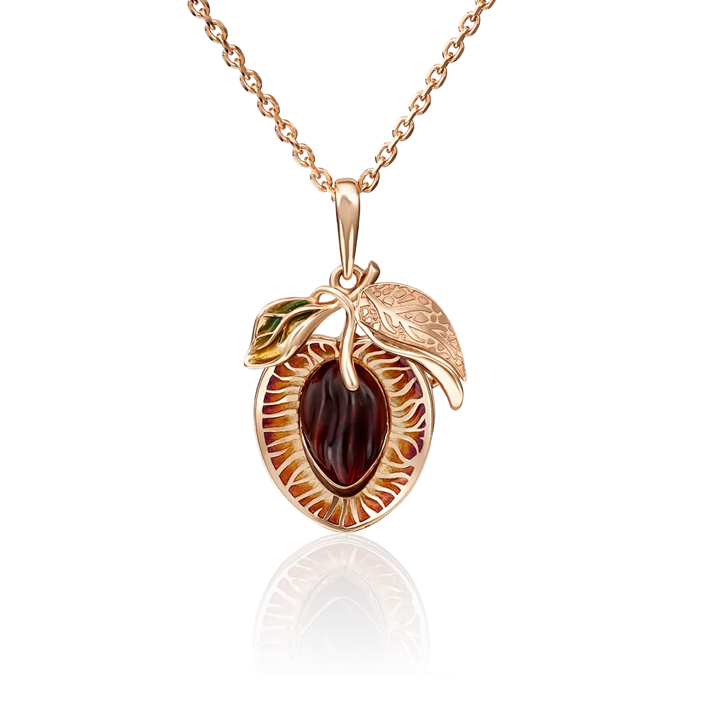 Подвеска «Слива» из красного золота с янтарём и эмалью 03-2832-00-271-1110-46