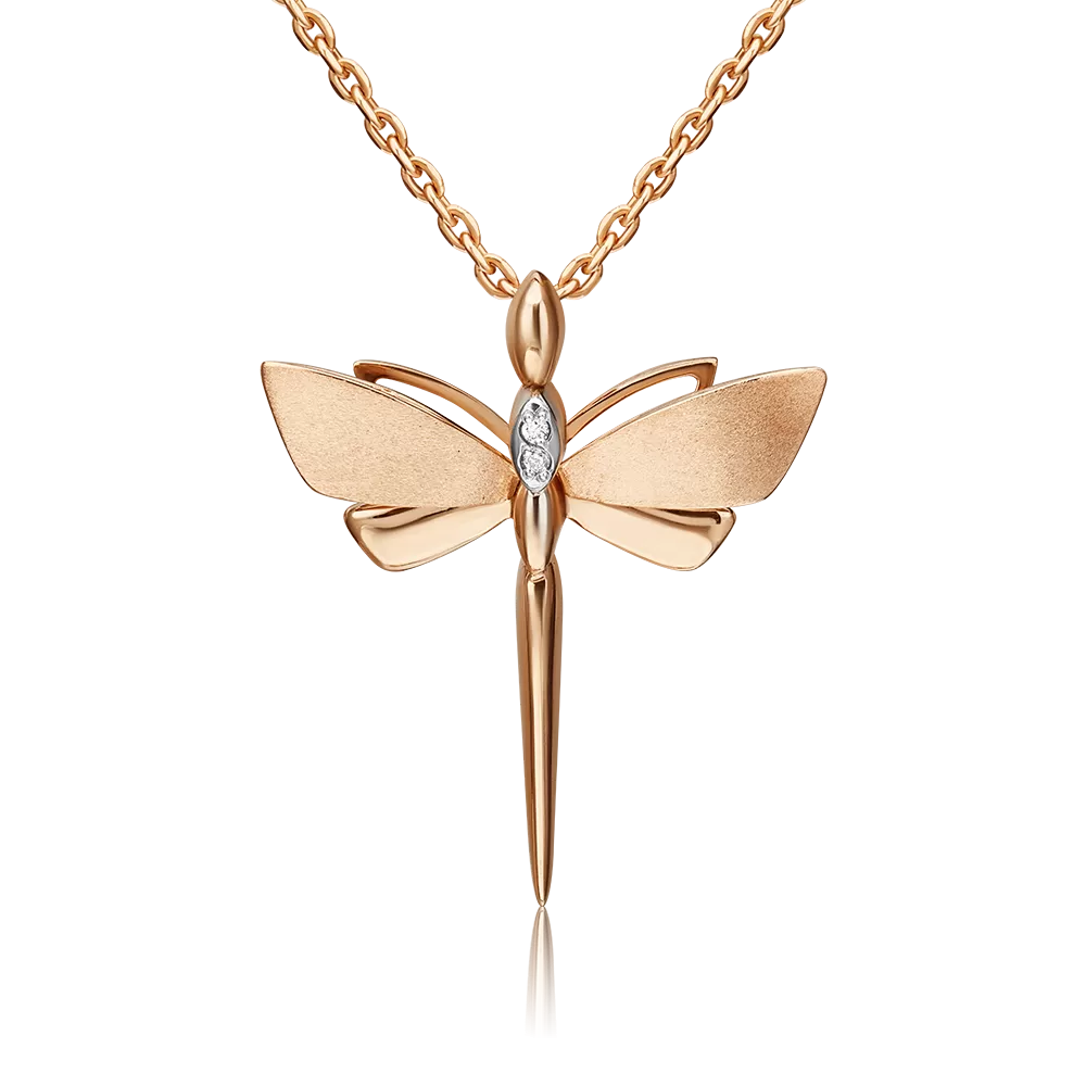 Подвеска «Стрекоза. Ценность настоящего» из комбинированного золота с бриллиантами 03-3276-00-101-1111