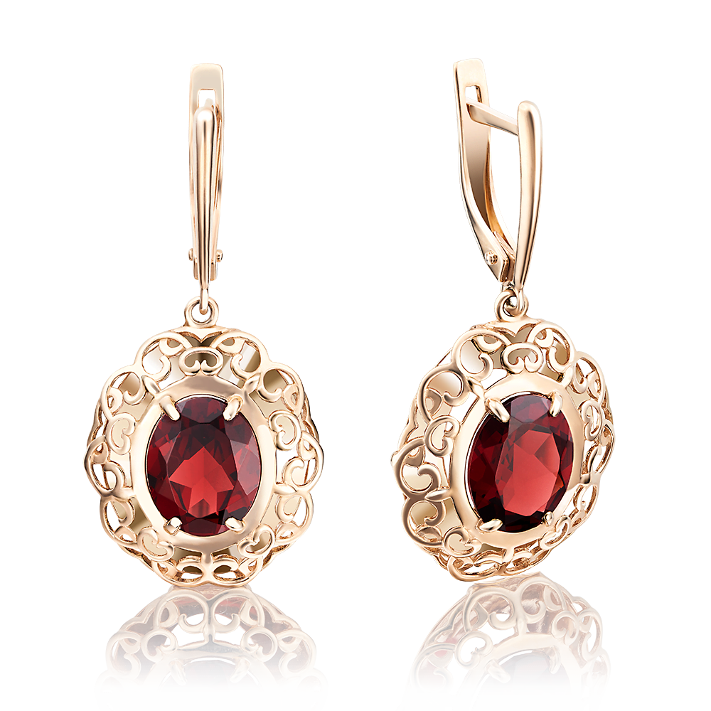 Серьги с английским замком из красного золота с гранатом 02-3663-00-204-1110-46