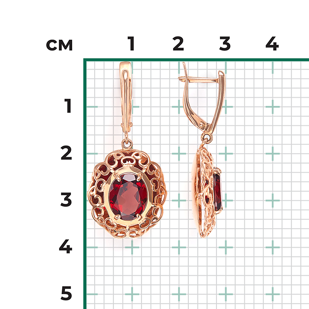 Серьги с английским замком из красного золота с гранатом 02-3663-00-204-1110-46