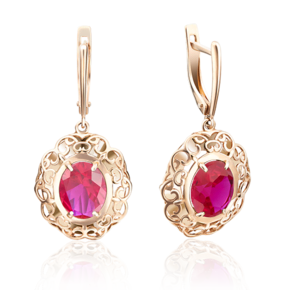 Серьги с английским замком из красного золота с корундом синт. 02-3663-00-293-1110-46