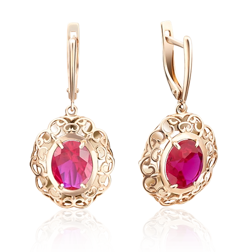 Серьги с английским замком из красного золота с корундом синт. 02-3663-00-293-1110-46