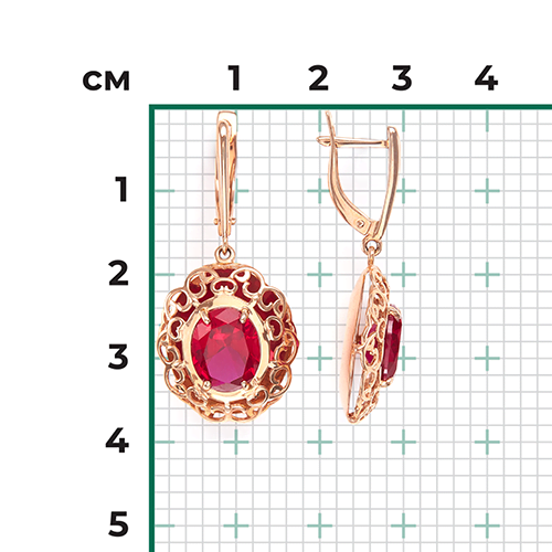 Серьги с английским замком из красного золота с корундом синт. 02-3663-00-293-1110-46