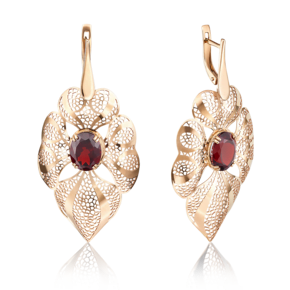Серьги с английским замком из красного золота с гранатом 02-3664-00-204-1110-46