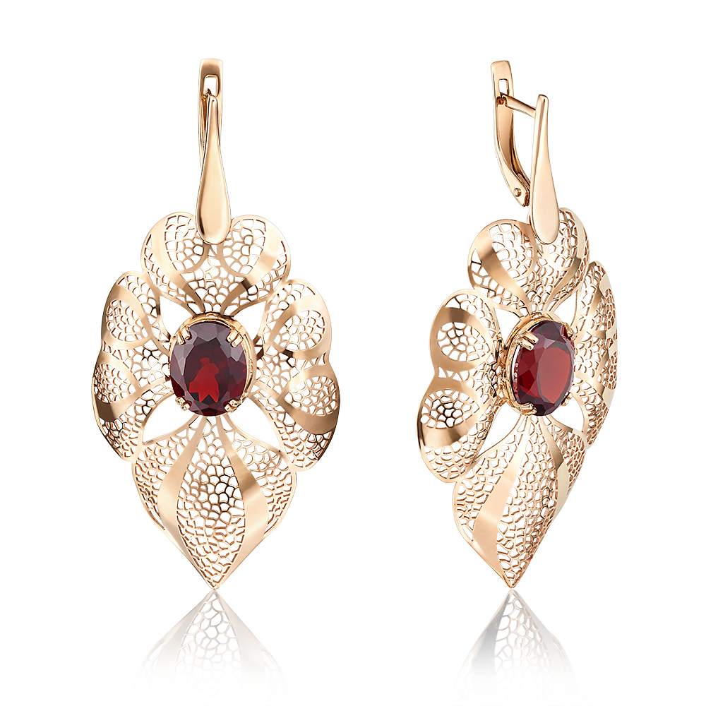 Серьги с английским замком из красного золота с гранатом 02-3664-00-204-1110-46