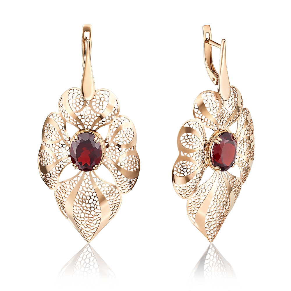 Серьги с английским замком из красного золота с гранатом 02-3664-00-204-1110-46
