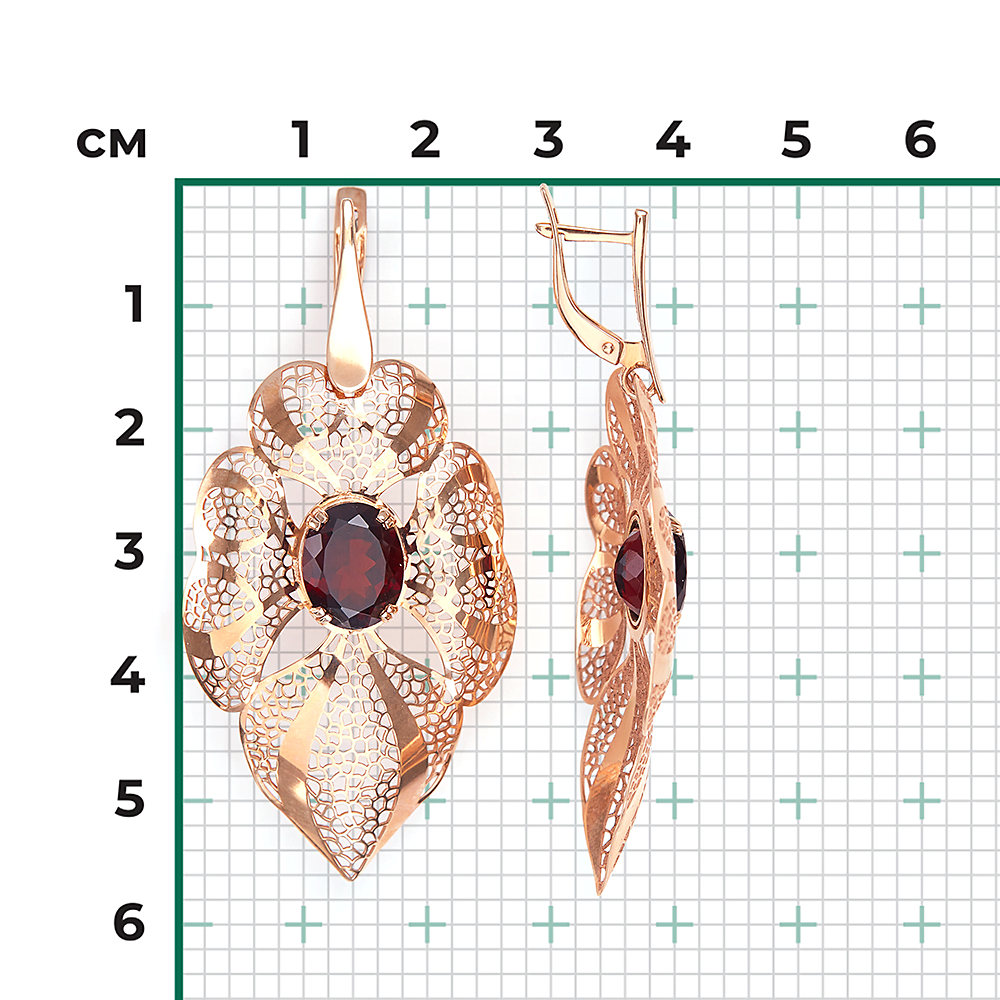 Серьги с английским замком из красного золота с гранатом 02-3664-00-204-1110-46