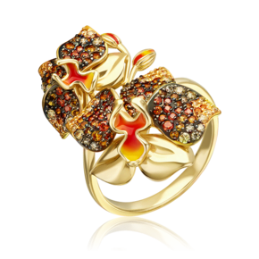 Кольцо «Орхидея» из лимонного золота с фианитами и эмалью 01-4807-00-404-1130-53