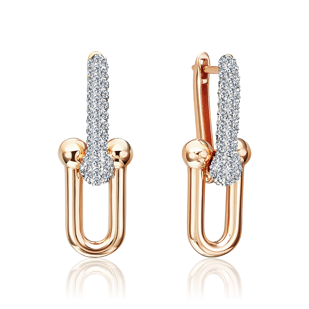 Серьги с английским замком из красного золота с фианитами 02-5554-00-401-1110