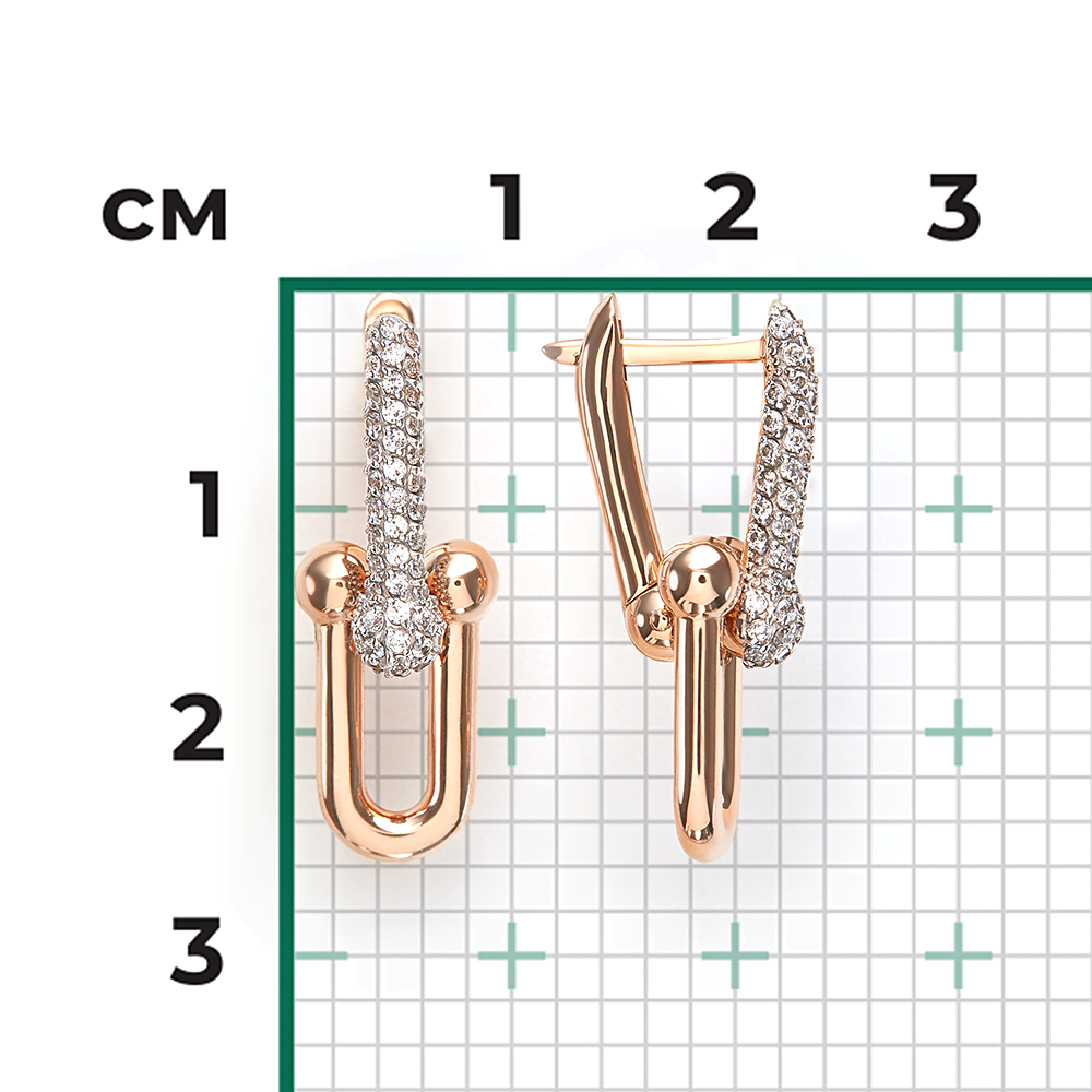 Серьги с английским замком из красного золота с фианитами 02-5554-00-401-1110