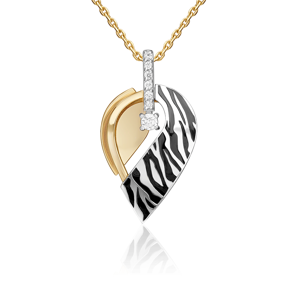 Подвеска с принтом «Зебра» из комбинированного золота с фианитами и эмалью 03-3444-00-401-1121