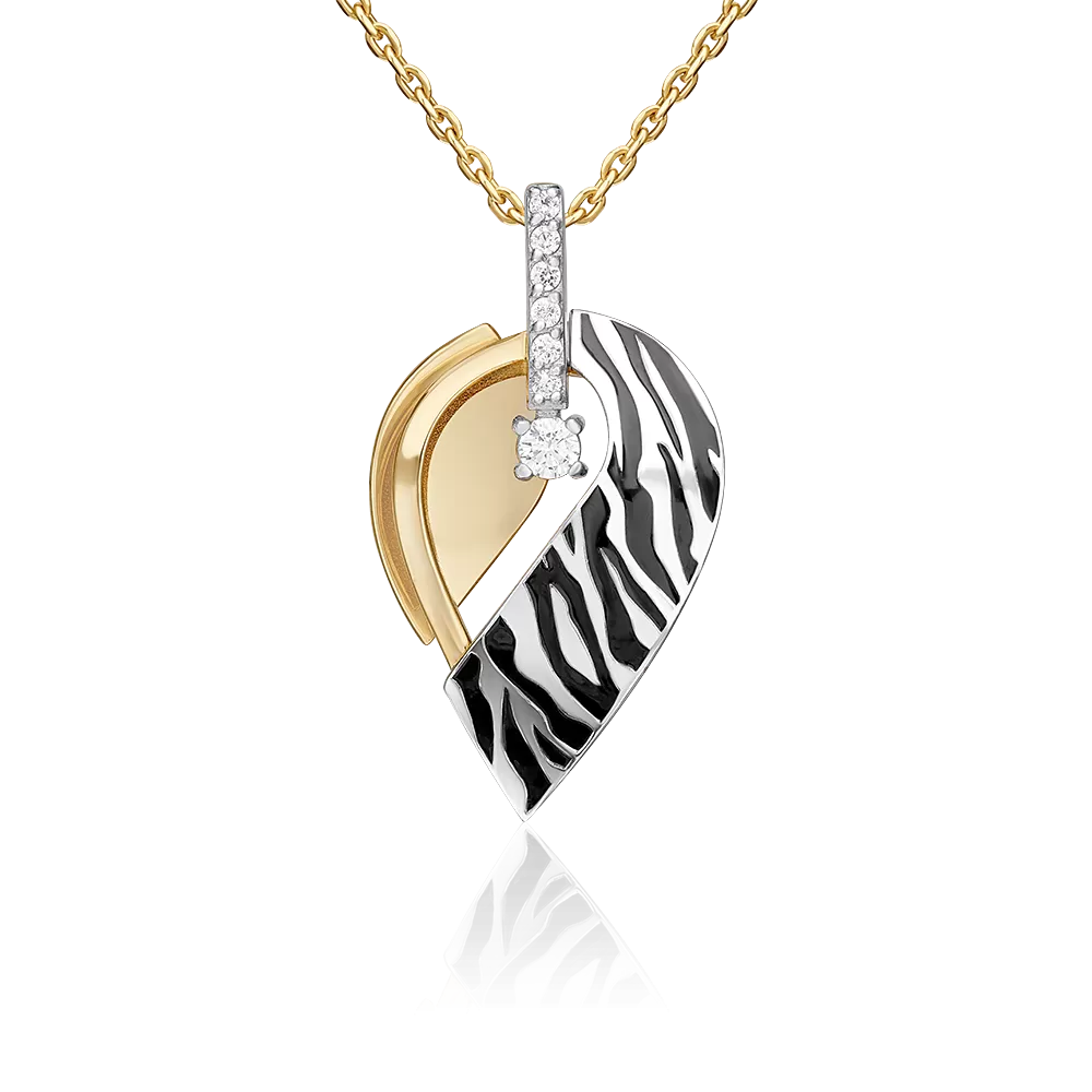 Подвеска с принтом «Зебра» из комбинированного золота с фианитами и эмалью 03-3444-00-401-1121