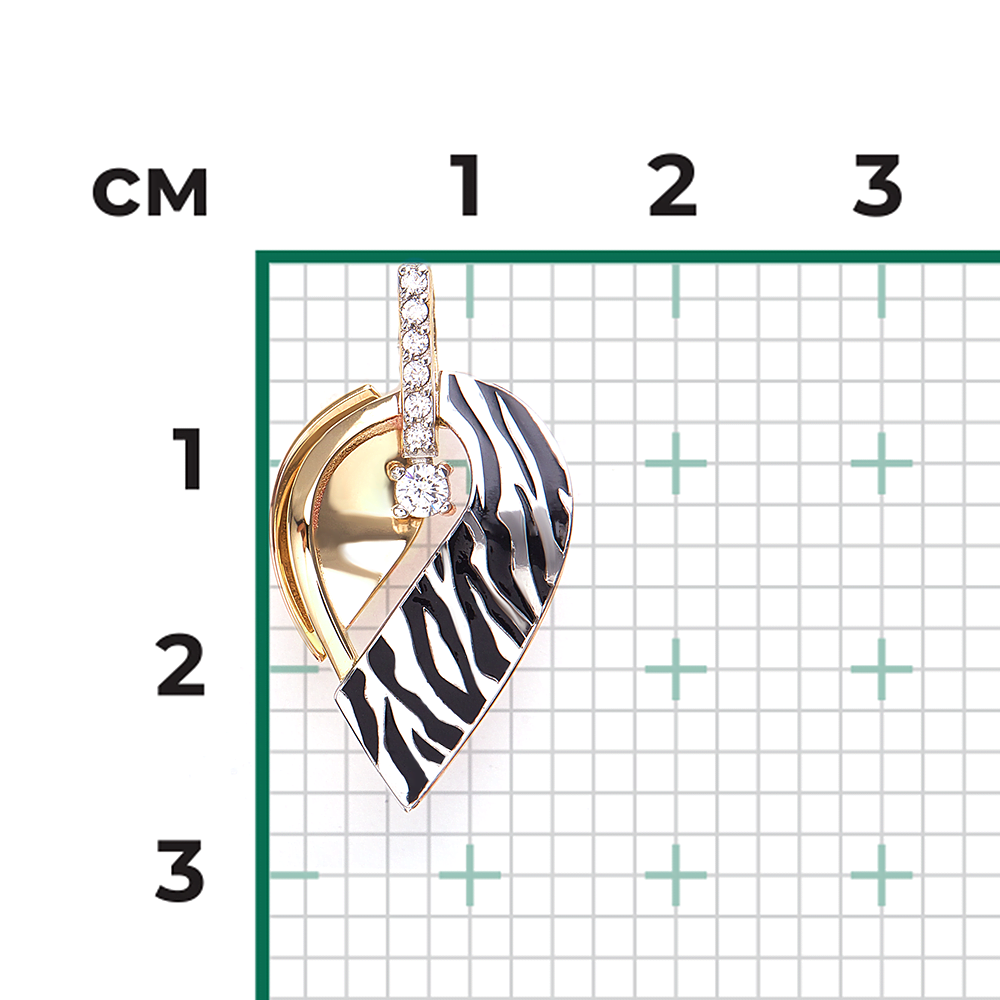 Подвеска с принтом «Зебра» из комбинированного золота с фианитами и эмалью 03-3444-00-401-1121