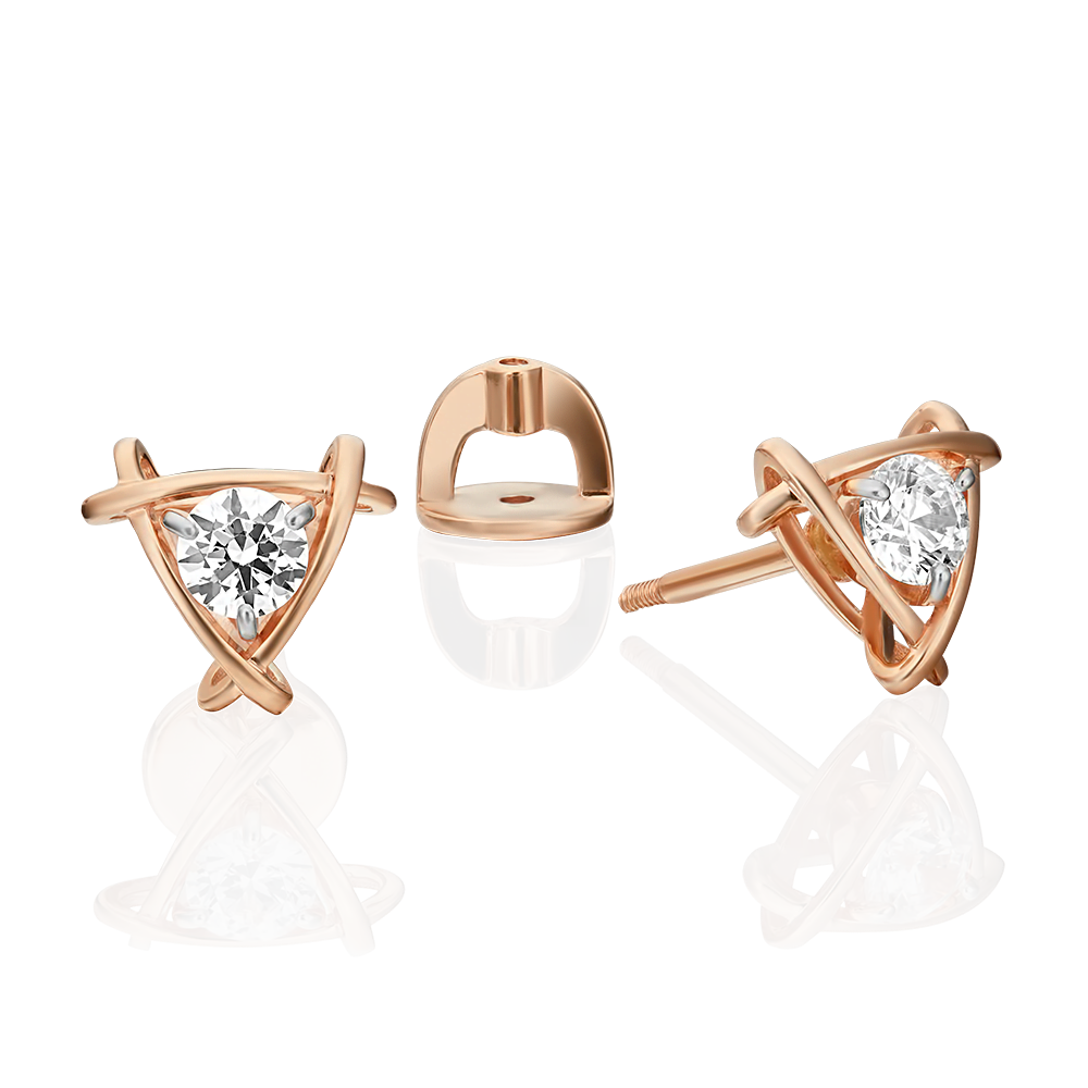 Серьги-пусеты из красного золота с фианитом 02-4474-00-501-1110-38