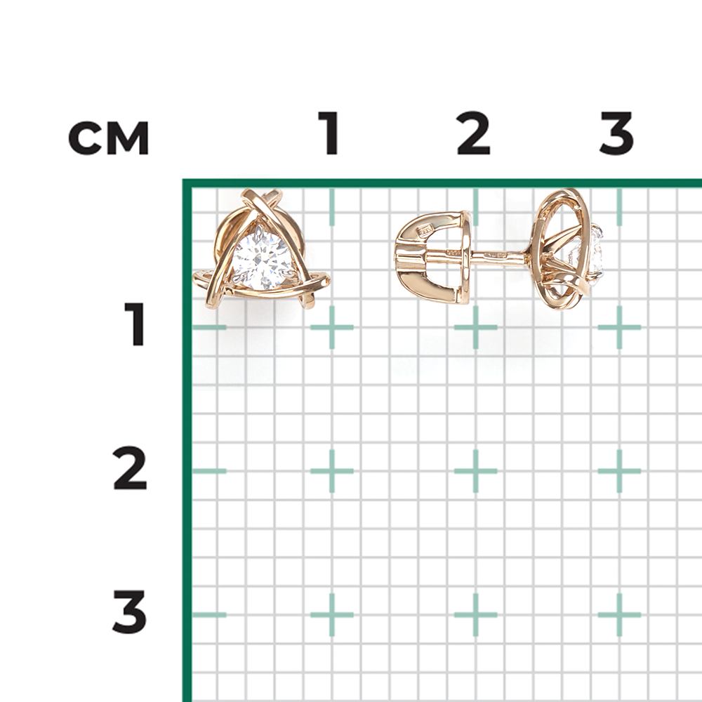Серьги-пусеты из красного золота с фианитом 02-4474-00-501-1110-38