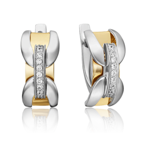 Серьги с английским замком из комбинированного золота с фианитами 02-4573-00-401-1121-65