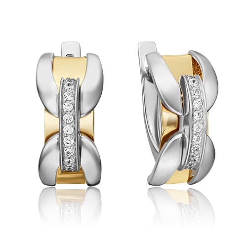 Серьги с английским замком из комбинированного золота с фианитами 02-4573-00-401-1121-65