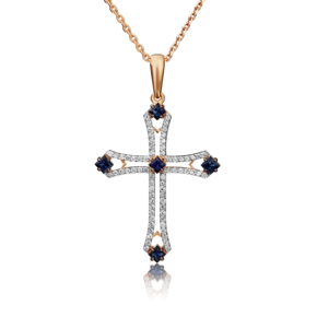 Декоративный крест из красного золота с сапфирами и бриллиантами 03-0484-00-105-1110-30